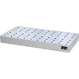 Bauer kleine containerbak KGW-P 3/M V4A, voor Euro- en chemiepallets, roestvrij staal, L 1200 x B 800 x H 120 mm, tot 200 kg, met geperforeerd plaatrooster