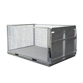 Bauer MTP 3000 gaascontainer, met tranenplaat bodem, oprijplaat &amp; 4 sjorogen, 3-zijdig gaas, thermisch verzinkt, B 2145 x D 1085 x H 1500 mm