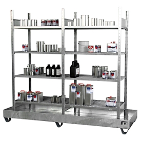 BAUER S 3023-4E étagère pour petits conteneurs, étagère de base et étagère complémentaire, L 2400 x P 800 x H 2000 mm, 4 étagères en caillebotis + 1 bac de rétention