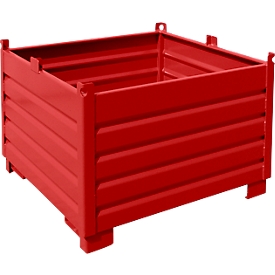 Bauer SBS 1000 opvangbaksysteem, L 1200 x B 1200 x H 850 mm, tot 3 hoog stapelbaar, gelakt, met transportwagen, vuurrood RAL 3000