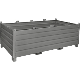 Bauer SBS 2000 opvangbaksysteem, L 1200 x B 2400 x H 850 mm, stapelbaar tot 3 hoog, gelakt, met transportwagen, muisgrijs RAL 7005