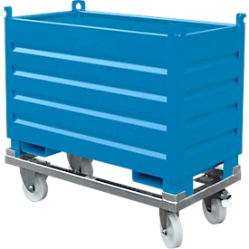 Bauer SBS 500 collection container system, L 600 x W 1200 x H 850 mm, stackable up to 3-high, painted, with transport trolley, light blue RAL 5012