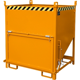 Bauer SGK 100 silo container, pull-rope emptying, L 1000 x W 1200 x H 1405 mm, 1 m³, up to 1500 kg, steel, yellow-orange