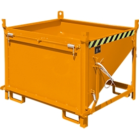Bauer SGK 50 silo container, pull-rope emptying, L 1000 x W 1200 x H 935 mm, 0.5 m³, up to 750 kg, sheet steel, yellow-orange