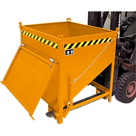 Bauer SGK 75 silo container, pull-rope emptying, L 1000 x W 1200 x H 1170 mm, 0.75 m³, up to 1000 kg, steel, yellow-orange