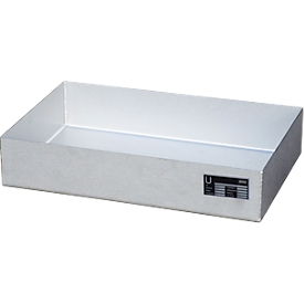 Bauer small container trough KGW-P 1 V4A, for Euro and chemical pallets, stainless steel, L 600 x W 400 x H 120 mm, up to 50 kg