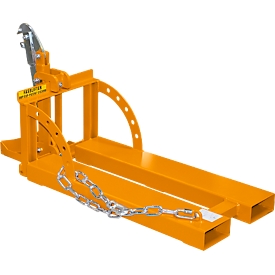 Bauer Vatenheffer RS 60-I, voor vorkheftruck, 1 x 60-l vaten, L 1050 x B 410 x H 460 mm, tot 100 kg, staal, geel-oranje