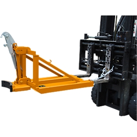 Bauer vatenheffer RS-I/D 91, voor vorkheftruck, 1 x 110 tot 200 dekselvaten, L 1285 x B 585 x H 810 mm, tot 800 kg, staal, geel-oranje