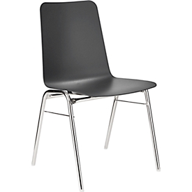 BAVARIA Stapelstuhl 71220-21, ergonomische Sitzform, Stahl-Rundrohr, schwer entflammbar, B 500 x T 550 x H 860 mm, schiefergrau/chrom