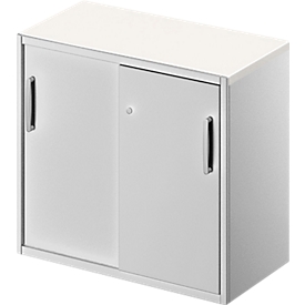 Beistellschrank TETRIS SOLID, 2 OH, in Schreibtischhöhe, B 800 mm, 25 mm Abdeckplatte, weiß/weißalu