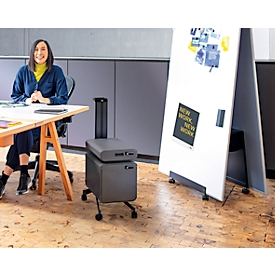 Beistellwagen Office Caddy Meeting Serie Sigel Move It, 2-seitig Halterungen für Office Box S/L, Handgriff, B 324 x T x 817 x H 1078 mm, Metall, grau