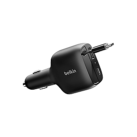 Belkin BoostCharge - Auto-Netzteil - einziehbar - 75 Watt - Fast Charge - 3 Ausgabeanschlussstellen (USB, 2 x USB-C)