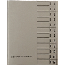 bene Ordnungsmappe m. Schutzumschlag, Pendarec-Karton, recycling, grau, 12-tlg.
