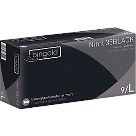 Beschermende handschoenen BINGOLD Nitrile 35BLACK, wegwerp, microtextured vingertoppen, poedervrij, nitril, zwart, maat L, 100 stuks