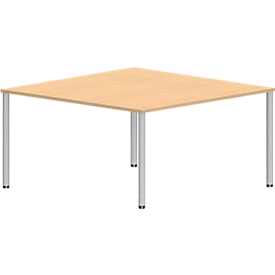 Besprechungstisch NEVADA, B 1400 x T 1400 x H 740 mm, Rundrohr, Buche-Dekor/alusilber
