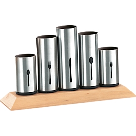 Besteckhalter Caterado PIPES, 5 feste Halterungen für bis zu 60 Besteckteile, L 300 x B 100 x H 165 mm, ohne Besteck, Edelstahl/Gummibaumholz, silber