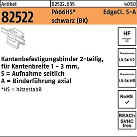 Bevestigingsband R 8252 2 Edgecl. 4,6x200/45 PA66 HS zwart SA 500 stuks HELLERMANN