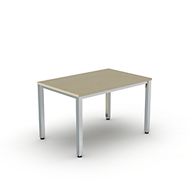 Bexxstar-bureau, rechthoekig, 4 poten van vierkant buismetaal, B 1200 x H 740 mm, ahorn/chroomzilver