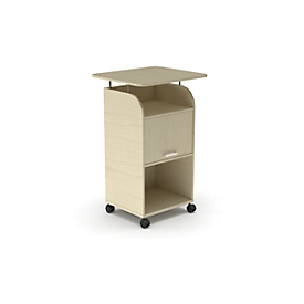 BEXXSTAR mobiele sokkel, 2 legborden, 1 afsluitbaar compartiment met handgreep, bovenblad, zwenkwielen, B 700 x D 630 x H 1130 mm, hout, ahorn afwerking