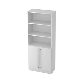 Bibliothèque combinée JENA, 5 HC, 3 compartiments ouverts + 2 portes, l. 800 x P 420 x H 2004 mm, gris clair