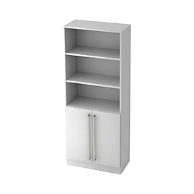 Bibliothèque combinée TARVIS, 5 HC, 3 compartiments + 2 portes avec poignée, l. 800 x P 420 x H 2004 mm, blanc