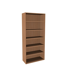 Bibliothèque étagères, 6 HC, panneau de particules fines, l. 1000 x P 450 x H 2300 mm, décor hêtre