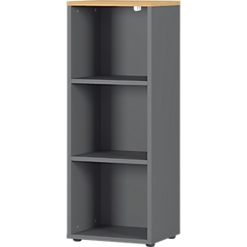 Bibliothèque étagères Agenda Home, 3 HC, L 450 x P 400 x H 1200 mm, graphite/chêne