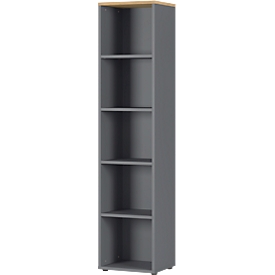 Bibliothèque étagères Agenda Home, 5 HC, L 450 x P 400 x H 1970 mm, graphite/chêne