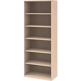 Bibliothèque étagères BARI, 6 HC, 5 étagères, l. 800 x P 430 x H 2174 mm, décor érable