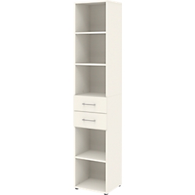 Bibliothèque TEMPIO - en bois - avec 2 tiroirs - L 400 x P 330 x H 2130 mm - 6 HC - blanc