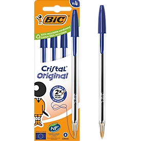 BIC Cristal Original Kugelschreiber Blau, 4er Box, 1,0 mm, mittlere Spitze