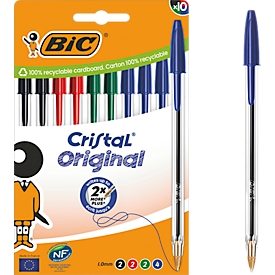 BIC Cristal Original Kugelschreiber Farbmix, 10er Box, 1,0 mm, mittlere Spitze