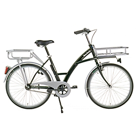 Bicicleta de transporte, 3 velocidades, cuadro de acero, portacargas en la rueda delantera, iluminación, negro RAL 9005
