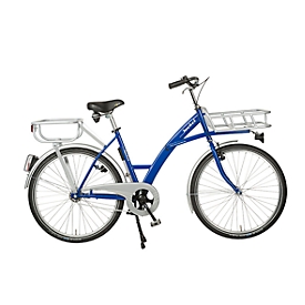 Bicicleta de transporte, bastidor de acero, con portacargas sobre la rueda delantera, incluyendo luces, azul RAL 5002