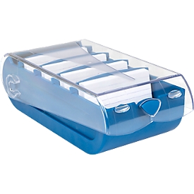 Biella boîte à fiches Bunny Box, A7, pour jusqu'à 900 cartes, 5 intercalaires, 100 cartes lignées, avec couvercle, L 250 x P 132 x H 85 mm, PS, bleu