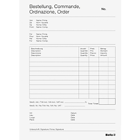 Biella Formularbuch Copy-Bloc „Bestellschein“, A5, perforiert, selbstdurchschreibend, mit Durchschlägen, nummeriert, ohne Lochung, Papier, 50 Blatt