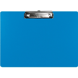 Biella Klemmbrett Scripla, A4 Querformat, Aufhängeloch und Bügelklemme, B 340 x H 235 mm, Karton und Metall, blau