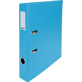 Biella Ordner Plasticolor, A4, Rückenbreite 40 mm, Hebelmechanik, Griffloch, auswechselbares Rückenschild, Polypropylen, hellblau