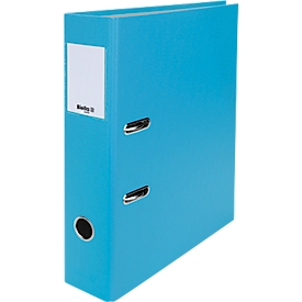 Biella Plasticolor folder, A4, spine width 70 mm, lever arch mechanism, grip hole, replaceable spine label, polypropylene, light blue