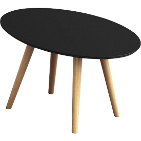 Bijzettafel SCANDI, ovaal, 4-poots massief houten frame, B 650 x D 400 x H 350 mm, zwart/beuken