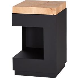 Bijzettafel, vierkant, kolompoot met opbergvak &amp; viltglijders, tot 30 kg, B 350 x D 350 x H 540 mm, eiken kopshout/acryl, mat zwart