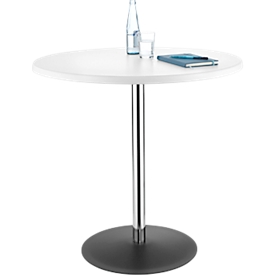 Bistrotisch LENA Ø 800 x H 760 mm, weiß, rund, melaminbeschichtet, Tellerfuß verchromt


