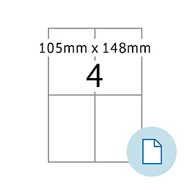 Blattetiketten HERMA 8404, permanenthaftend, bedruckbar, B 105 x H 148 mm, Papier, weiß, 2000 Stück/500 Blatt