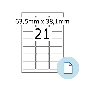Blattetiketten HERMA 8417, permanenthaftend, bedruckbar, B 63,5 x H 38,1 mm, Papier, weiß, 10500 Stück/500 Blatt