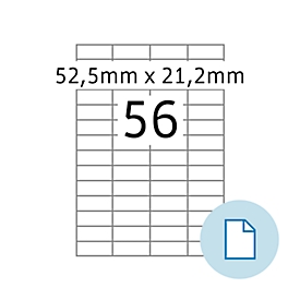 Blattetiketten HERMA 8456, permanenthaftend, bedruckbar, B 52,5 x H 21,2 mm, Papier, weiß, 28000 Stück/500 Blatt