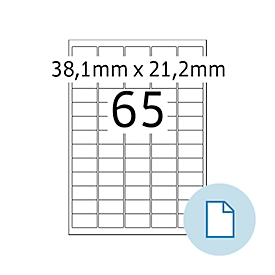 Blattetiketten HERMA 8465, permanenthaftend, bedruckbar, B 38,1x H 21,2 mm, Papier, weiß, 32500 Stück/500 Blatt