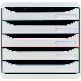 Bloc à tiroirs Big Box Exacompta - en plastique recyclé - pour A4/A4+ - 5 tiroirs fermés - gris et coloris assortis