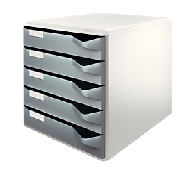 Bloc à tiroirs LEITZ®, 5 tiroirs, format A4, polystyrène, gris clair/gris