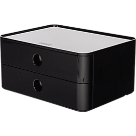 Bloc à tiroirs Smart-Box HAN Allison, 2 tiroirs avec cloisons de séparation, Support pour câble, empilable, plastique ABS, noir