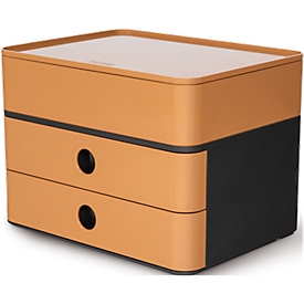 Bloc à tiroirs Smart-Box Plus HAN Allison, 2 tiroirs avec cloisons de séparation, tiroir-plumier, empilable, plastique ABS, brun caramel